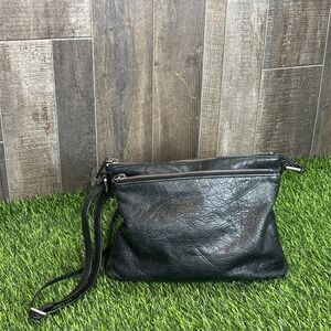 Margot Y2K Black Charcoal 100%‎ Leather Crossbody Shoulder Bag Slouchy
